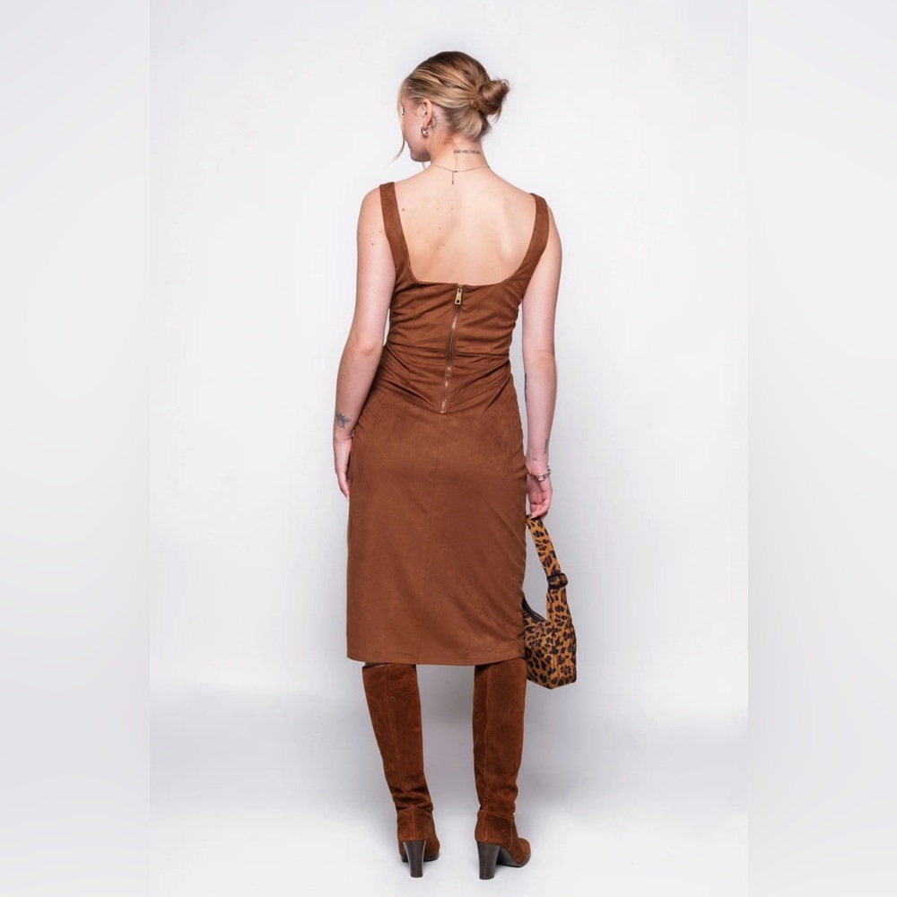 Steve Madden Milo Micro‎ Suede Brown Midi Dress - Picture 3 of 16